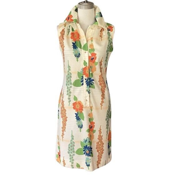 Vintage Leslie Fay Dress 60s 70s Retro Mid Century Mod Sleeveless - Picture 1 of 9